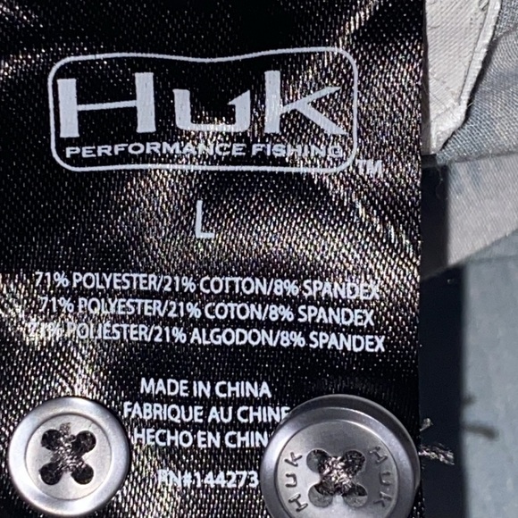 HUK FISHING MENS SIZE LARGE Gray Casual Button Down Shirt FISH DESIGN CLEAN - Picture 4 of 13